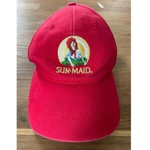 Vintage Sun Maid Raisins Embroidered Baseball Hat Dad Cap Red 100% Cotton Promo